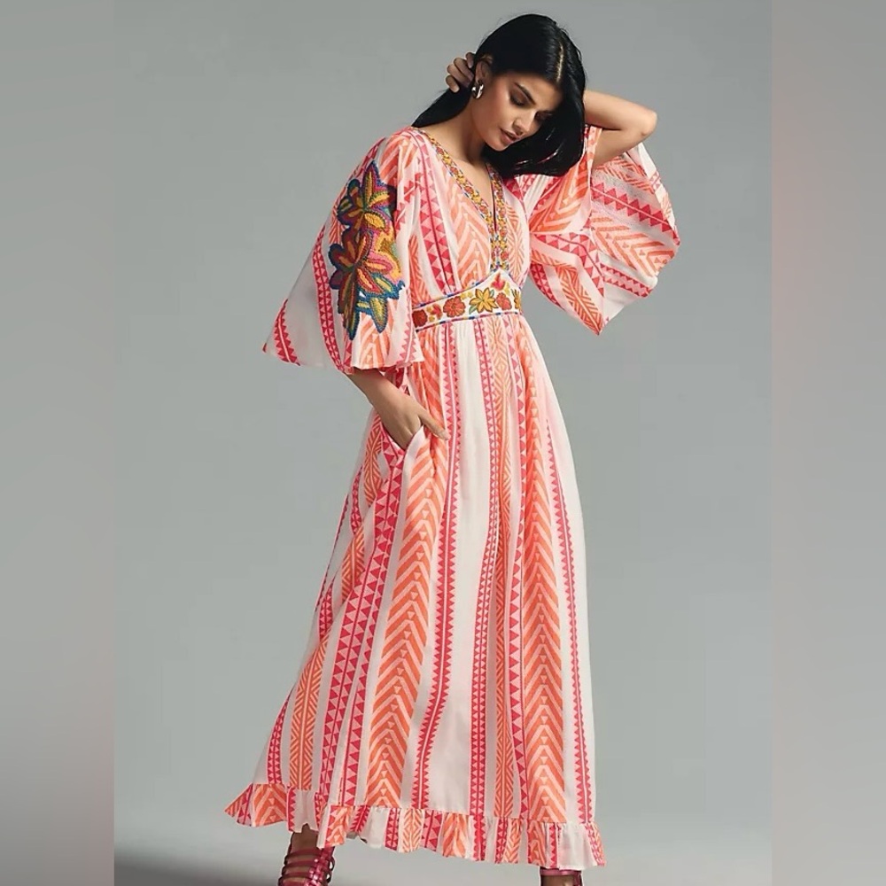 NWT FARM Rio Pink and White Floral Maxi Dress
